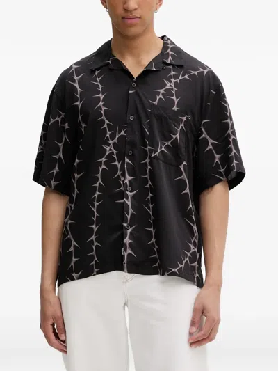 Vans Thorn-print Short-sleeve Shirt In Black