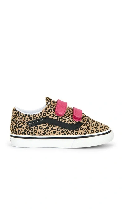 Vans Toddlers Old Skool V Sneaker In Leopard Pop & Incense Pink Velvet