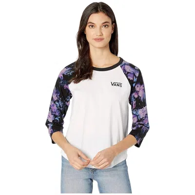 Vans T-shirt Women's White Drip Floral 3/4 Raglan Sleeve Pullover Ddr2354