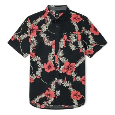 Vans Unisex Flowers Printing Short Sleeve Shirt Black Blue