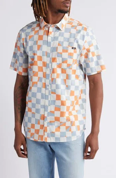 Vans Watson Checkerboard Short Sleeve Button-up Shirt In Marshmallow-dusty Blue