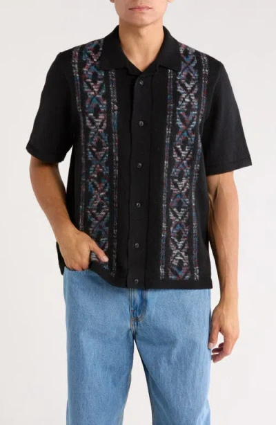 Vans Wheeler Geo Pattern Short Sleeve Camp Collar Cardigan In Black