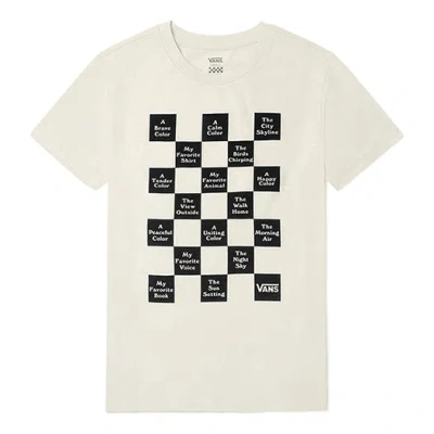 Vans (wmns)  Grid Printing Slim Fit Round Neck Short Sleeve Creamy White In Neutral