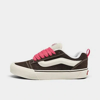 Vans Knu Skool Sneakers With Pink Laces In Brown And White