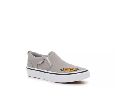 Vans Kids' Youth  Asher Sneakers Gray White Floral Slip-on Platform Shoes Zap967