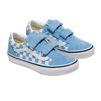 Vans Kids' Youth  Old Skool V Sneakers Blue White Check Double Strap Shoes Hawk1888