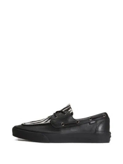 Vans Zebra-print Leather Boat Shoes In Black