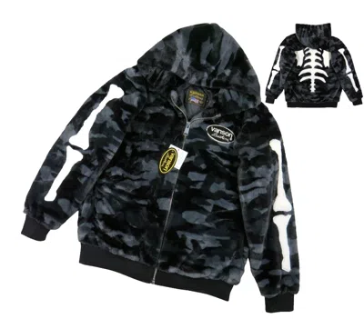 Pre-owned Vanson Human Bone Fake Fur Zip Up Hoodie Jacket 4 Size Black Camo From Japan