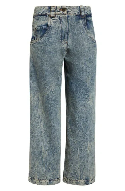 Vaquera Acid Wash Backwards Wide Leg Jeans In Blue