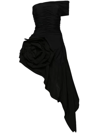 Vaquera Afterparty Rose-appliqué Minidress In Black