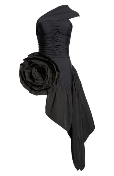 Vaquera Afterparty Rosette Strapless Asymmetric Dress In Black