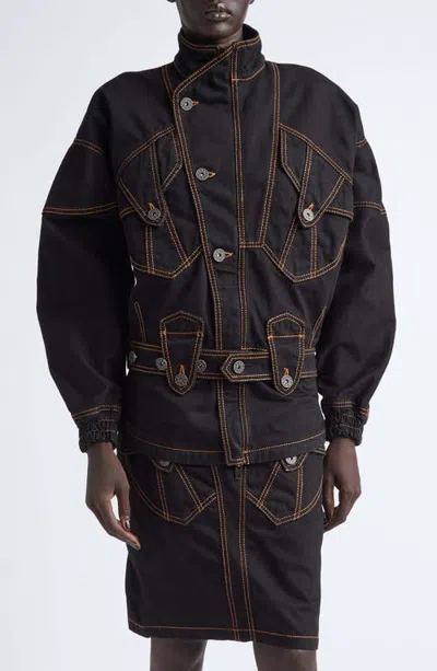 Vaquera Asymmetric Denim Jacket In Black