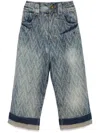 Vaquera Baby Oversize Monogram High Waist Cuffed Wide Leg Jeans In Blau