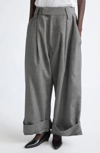 Vaquera Baby Oversize Glen Plaid Wool Wide Leg Trousers In Dark Grey