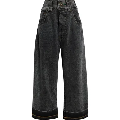 Vaquera Baby Oversize High Waist Cuffed Wide Leg Jeans In Washed Black