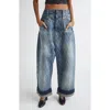 Vaquera Baby Oversize Monogram High Waist Cuffed Wide Leg Jeans In Blue