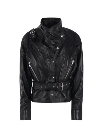 Vaquera Belted Leather Jacket In Black