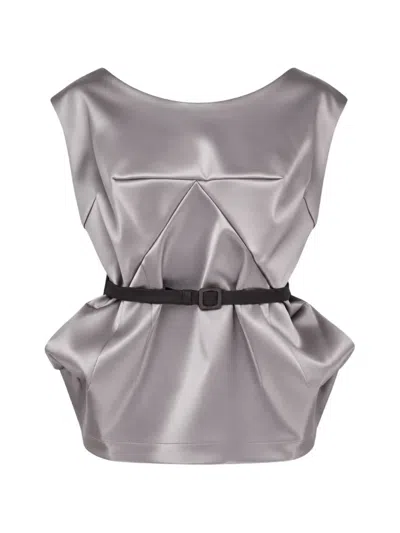 Vaquera Belted Peplum Top In Gray