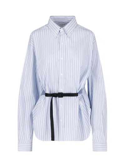Vaquera Belted Striped Button-up Shirt In Blue