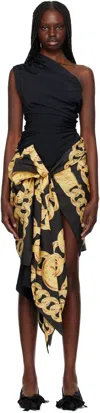Vaquera Draped One-shoulder Dress In Black Yellow