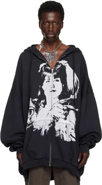 Vaquera Black Giant Zip Hoodie In Faded Black
