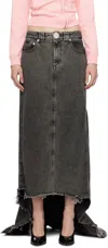 Vaquera Asymmetric Denim Midi Skirt In Dark Brown