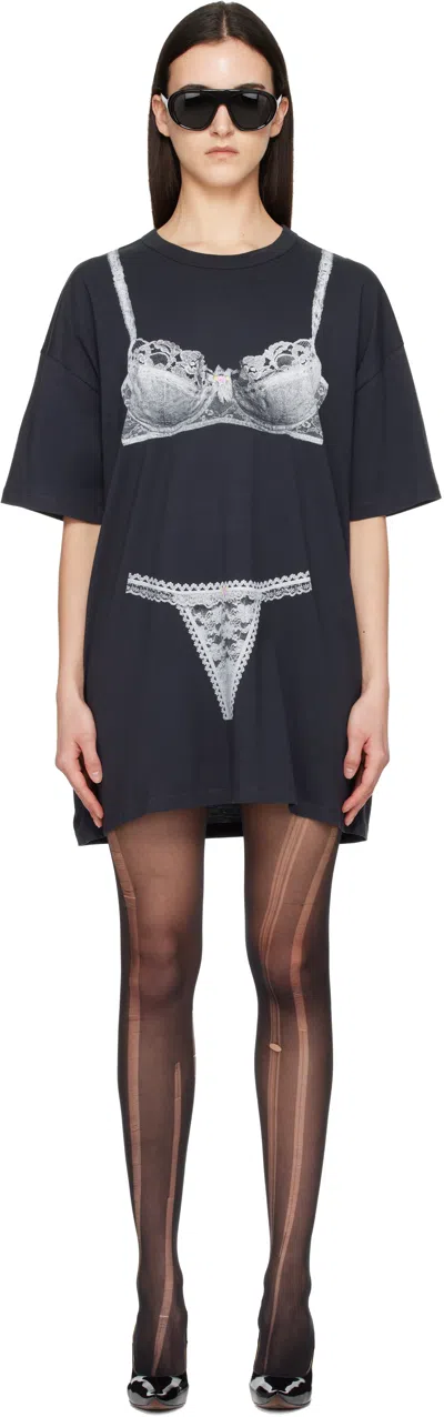 Vaquera Black Trompe L'oeil Tall Tee Minidress