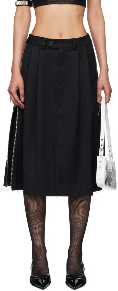 Vaquera Black Zipper Midi Skirt In 1 Black