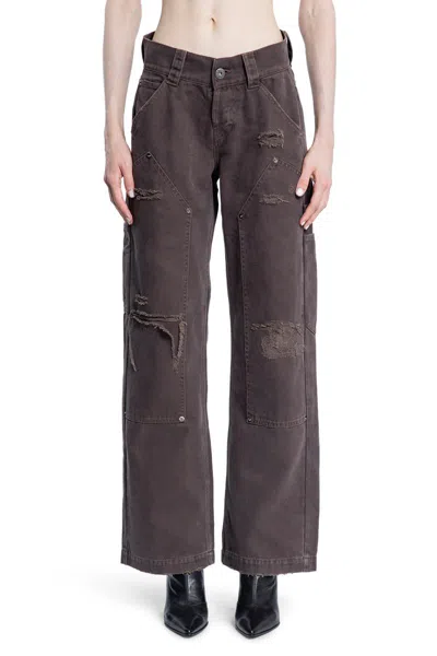 Vaquera Womens Dark Brown Workwear Distressed Straight-leg Cotton-canvas Trousers