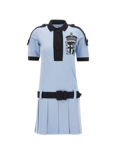 Vaquera Crest Pleated Belted Mini Dress In Blue