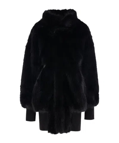 Vaquera Faux-fur Leather Coat In Black