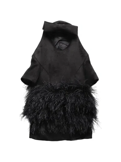 Vaquera Feather-trim Bow-detail Dress In Brown