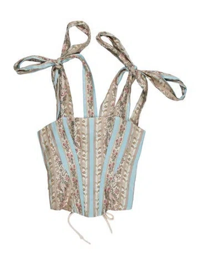 Pre-owned Vaquera Floral Print Square Neckline Top In Blue