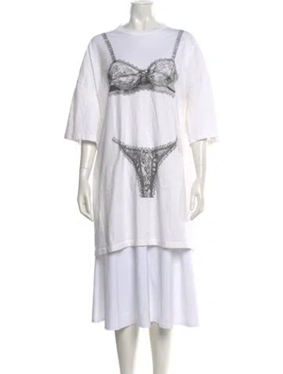 Pre-owned Vaquera Graphic Print Scoop Neck Tunic In White