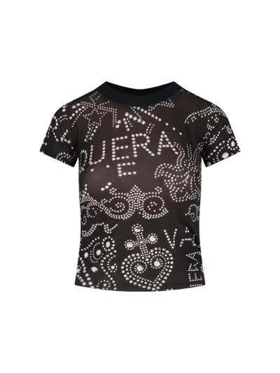 Vaquera Graphic Print Sheer Short-sleeve Top In Black