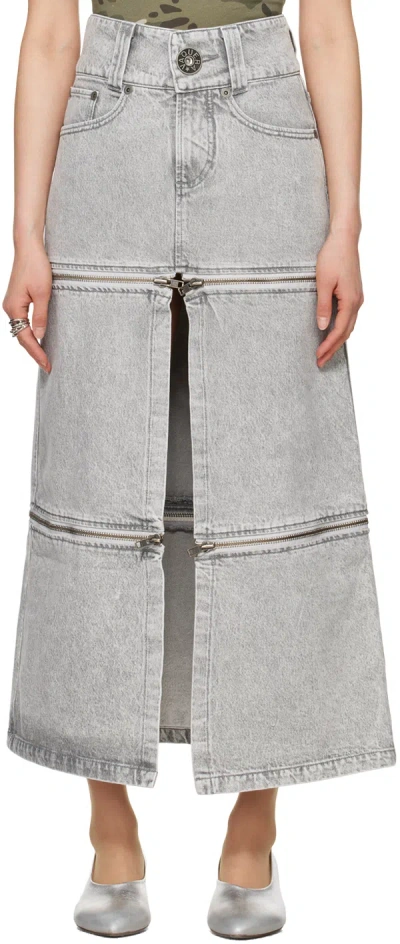 Vaquera Grey Zipper Denim Maxi Skirt In Grey