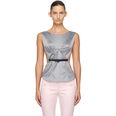 Vaquera Gray Satin Belted Top In Grey 1