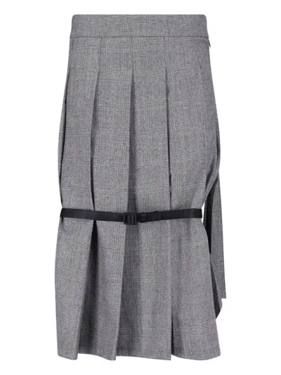 Vaquera Grey Pleated Front-buckle Wool Midi Skirt
