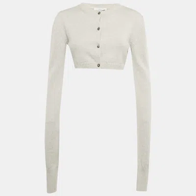 Pre-owned Vaquera Grey Sequin Detail Wool Crop Cardigan S In Gray