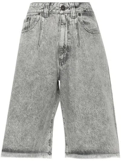 Vaquera Lace-up Detail Denim Shorts In Grau