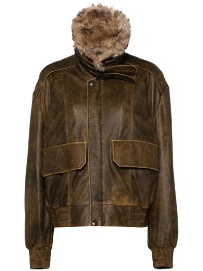 Vaquera Leather Bomber Jacket In Vieilli Brown