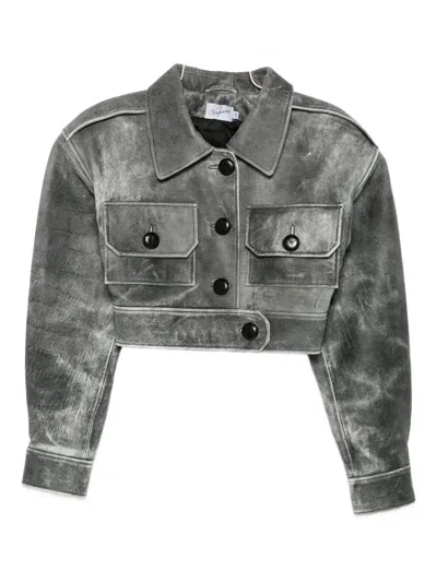 Vaquera Leather Cropped Jacket In Gray
