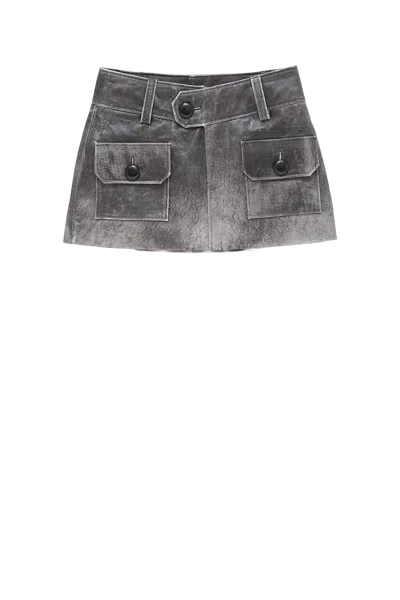 Vaquera Leather Mini Skirt Grey In Gray
