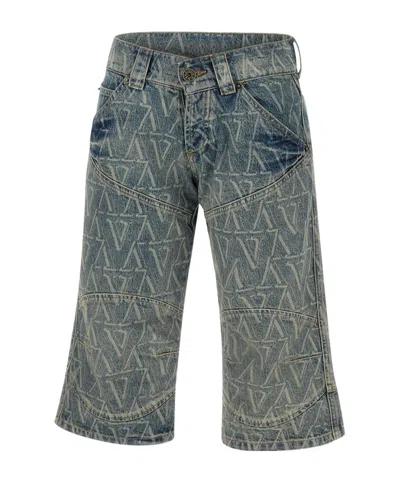 Vaquera Lettering Denim Shorts In Blue