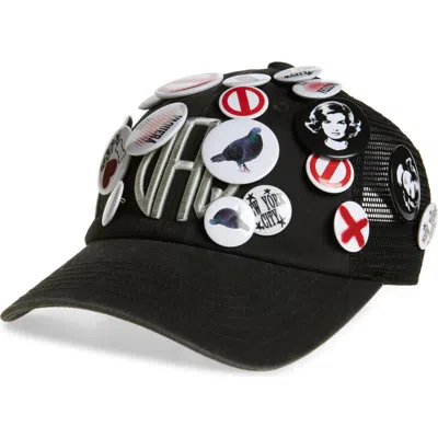 Vaquera Logo Embroidered Trucker Hat With Pins In Faded Black