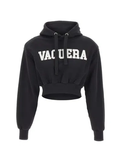 Vaquera Logo-detail Cropped Hoodie In Black