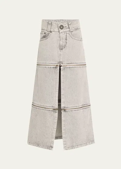 Vaquera Long Zipper Denim Skirt In Grey 1