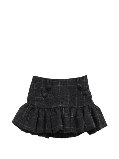 Vaquera Melton Check Ruffled Mini Skirt In Gray
