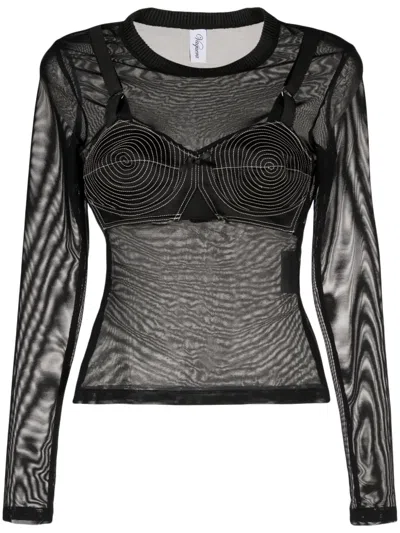Vaquera Mesh Long-sleeved Top In Black