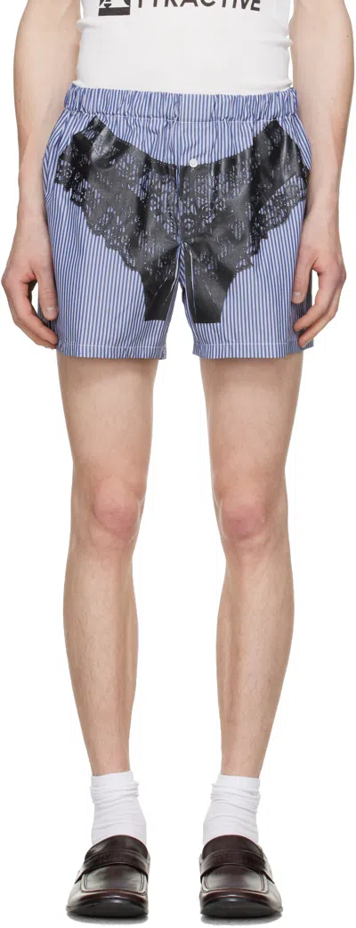 Vaquera Navy & White Striped Trompe L'oeil Boxer Shorts In Blue